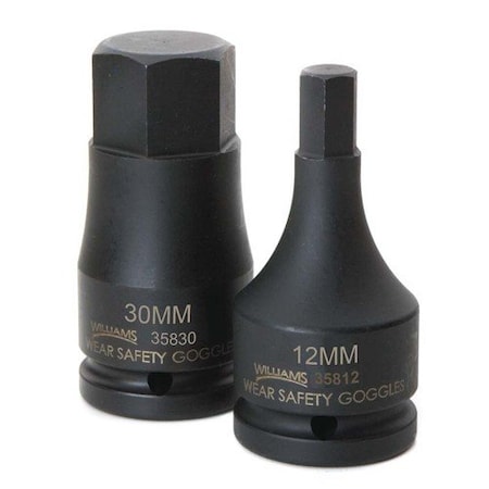 Williams Socket Bit, 3/4 Inch Dr, 12 MM Size, Hex, 3 1/2 Inch OAL JHW35812